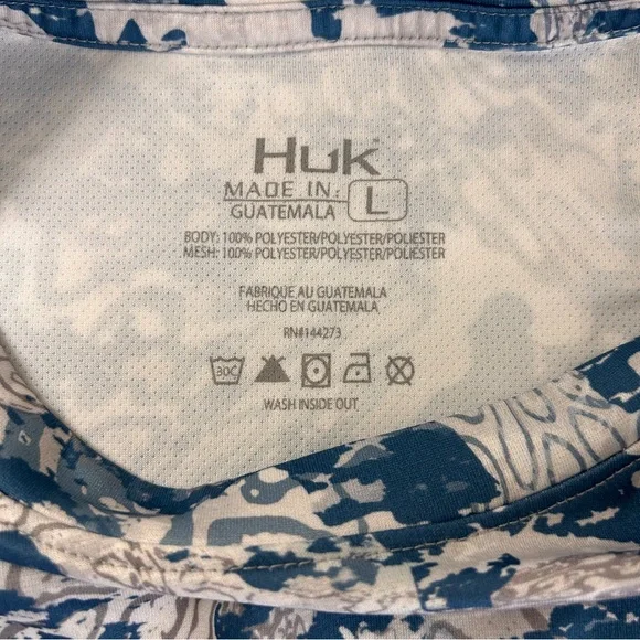 Huk Fishing Men's Icon X Tide Change Fade Long Sleeve Shirt Exuma Blue Size L - Picture 7 of 7